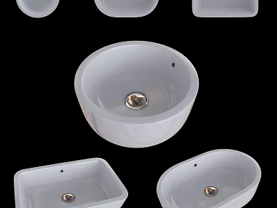 Modern White Ceramic Washbasin Featuring Round Square Oval Shapes for Bathroom Design 3d model