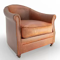 Vintage Brown Leather Armchair With Padded Seat Stitched Details And Caster Wheels