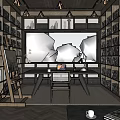 Modern Office Interior With Bookshelves Pendant Lights Tables Chairs Sofa Coffee Table And Plants