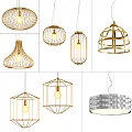 Various Modern Pendant Light Designs With Geometric Metal Frames And Woven Patterns 3d model