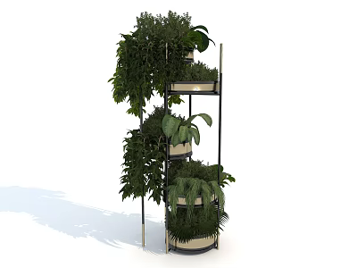 Decorative Multi tiered Metal Plant Stand With Hanging And Potted Green Plants For Indoor Garden 3d model