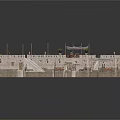 Ancient Stone Fortress Architecture With Gray Roofs Staircases Towers And Potted Plants