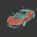 Red Sports Car With Rear Wing Black Roof Red Interior And Streamlined Design