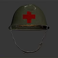 Vintage Green Helmet With Red Cross Symbol And Leather Straps For Medical Use