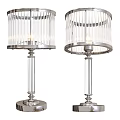 Two Modern Table Lamps With Transparent Striped Lampshades Silver Metal Base And Sleek Lamp Columns