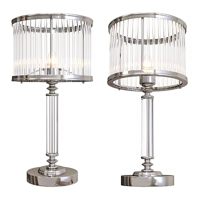 Two Modern Table Lamps With Transparent Striped Lampshades Silver Metal Base And Sleek Lamp Columns 3d model