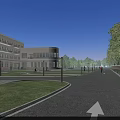 Elegant Main Entrance Gate Design With National Flag Trees Cars And Building Plaza Area