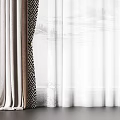 Elegant Modern Curtains With Thick Fabric Sheer Layer And Black Patterned Trim 3d model