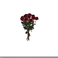 Fresh Red Roses Flower Bouquet With Green Leaves Tied In Red Ribbon