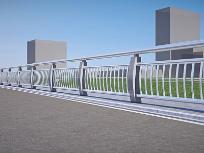 Modern Metal Railings With Curved Design Along Urban Road Near High Rise Buildings And Grass 3d model