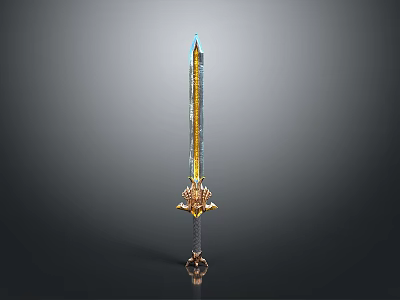 Decorative Fantasy Sword With Glowing Blue Tip Golden Blade And Intricate Hilt Design 3d model
