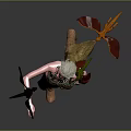 Fantasy Game And Movie Character With Green Hair Brown Top Green Pants Holding Black Creature