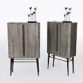 Modern Console Side Cabinet With Wooden Texture Black Metal Legs And Decorative Ornaments