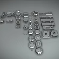 Essential Hardware Tools Including Bolts Nuts Washers Gears And Connectors On Gray Background