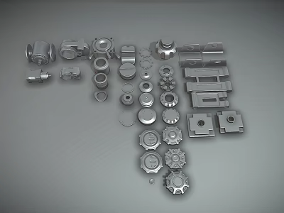 Essential Hardware Tools Including Bolts Nuts Washers Gears And Connectors On Gray Background 3d model