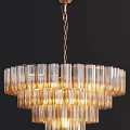 Modern Multi Layered Glass Cylindrical Chandeliers With Gold And Black Finish