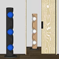 Creative Sculpture Carving Featuring White Spiral Column Blue Spheres Brown Wooden Background And Metallic Balls