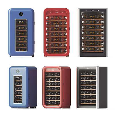 Stylish Wine Coolers In Blue Red Black With Modern Design And Various Sizes 3d model