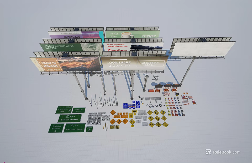 Traffic Signs Collection With Various Colors Shapes And Multi Layered Support Frames 3d model 
