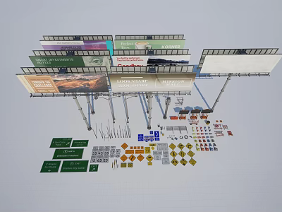 Traffic Signs Collection With Various Colors Shapes And Multi Layered Support Frames 3d model
