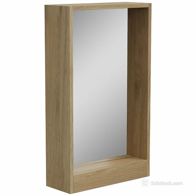 Light Wood Framed Standing Mirror With Bottom Shelf For Home Decor 3d model 