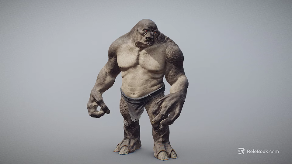 Muscular Giant Creature With Rough Skin Simple Cloth Skirt And Fierce Expression 3d model 
