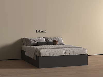 Simple Gray Wooden Platform Kids Bed With Mattress And Pillows 3d model