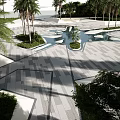Park Landscape Design With Geometric Pavement Central Water Feature And Green Plants