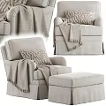 Cozy Single Sofa Featuring Patterned Pillow Soft Knit Blanket And Ottoman 3d model