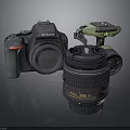 Nikon Digital Camera With Detachable Lens And Green Electronic Accessory 3d model