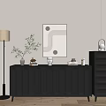 Modern Entryway Console Cabinet And Sideboard With Decorative Vase Books Lamp And Wall Art