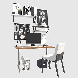 Study desk, desk, computer chair, computer bookcase, bookshelf, corner of study 3d model