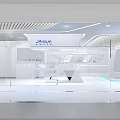 Modern Exhibition Hall Interior With White Booths Digital Screens And Info Panels 3d model