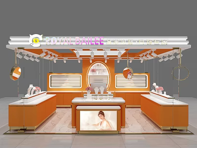 Loving Smile Specialty Store Interior With Orange Counters Display Cases And Lighting 3d model