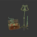 Open Vintage Leather Trunk With Coiled Snake Candelabra And Red Pipe