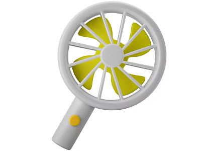 Portable Handheld Fan With White Frame Yellow Blades Gray Handle And Yellow Button 3d model
