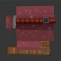 Cartoon House Scene With Red Strawberry Shaped Roof Wooden Staircase Balcony And Ivy Plants