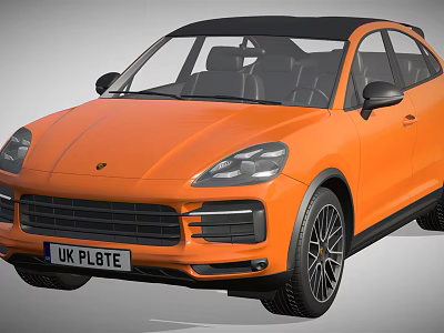 Orange Porsche SUV Convertible With Sporty Design And Black Wheels Front View 3d model