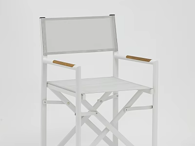 Leisure Chair with White Frame Mesh Backrest Wooden Armrests and Folding Design 3d model