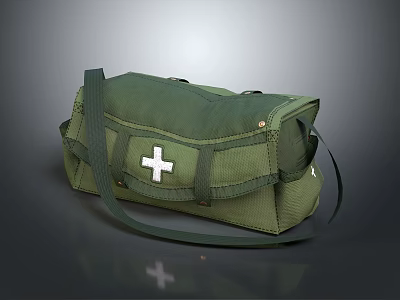 Green First Aid Bag With White Cross And Shoulder Strap Design 3d model