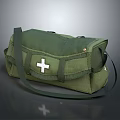 Green First Aid Bag With White Cross And Shoulder Strap Design
