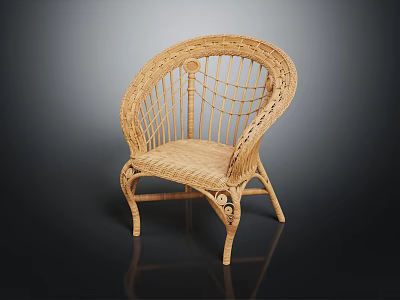 Handwoven Rattan Leisure Chair With Curved Backrest Natural Color And Elegant Design 3d model
