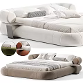Modern Upholstered Double Bed With Soft Fabric Plush Pillows And Color Options