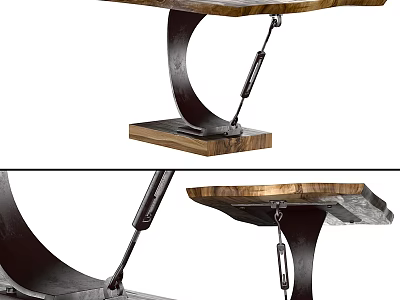 Modern Dining Table With Wooden Tabletop And Curved Black Metal Legs Wooden Base 3d model