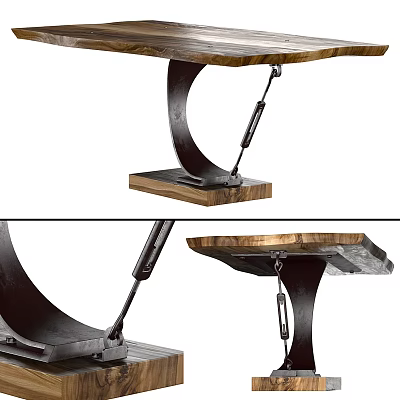 Modern Dining Table With Wooden Tabletop And Curved Black Metal Legs Wooden Base 3d model