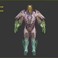 Futuristic Mech Style Game Movie Character With White Gold Blue Armor And Glowing Chest Core