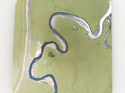 Aerial View Of Winding River Flowing Through Green Natural Landscape 3d model