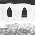 Ancient Stone Structure With Arched Windows And Wild Grass In Garden Landscape