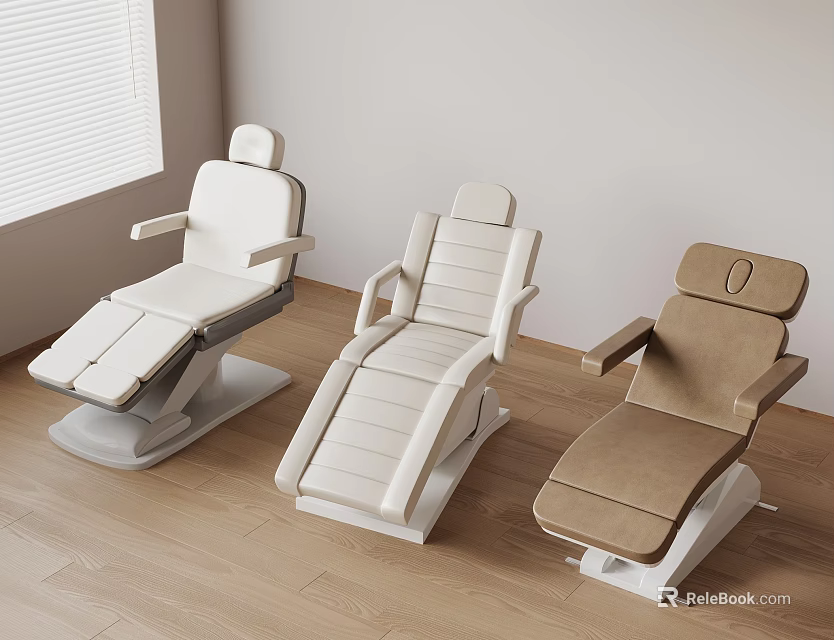 Modern Treatment Beds In Interior With Wooden Floor And Window 3d model 