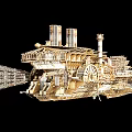 Steampunk Style Wooden Model Ship With Two Chimneys Intricate Mechanical Structures And Spiked Bow